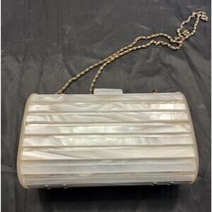 Vtg 1950s Pearlized Acrylic Box Clutch Bag Made in Hong Kong Lucite MCM Bridal